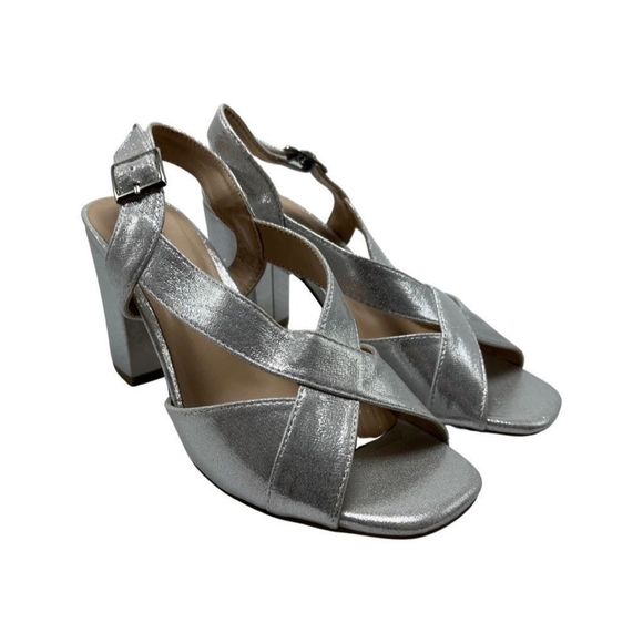 Paradox London Hibiscus Block Heels,Women Size 7.5M ,Silver - Picture 1 of 6